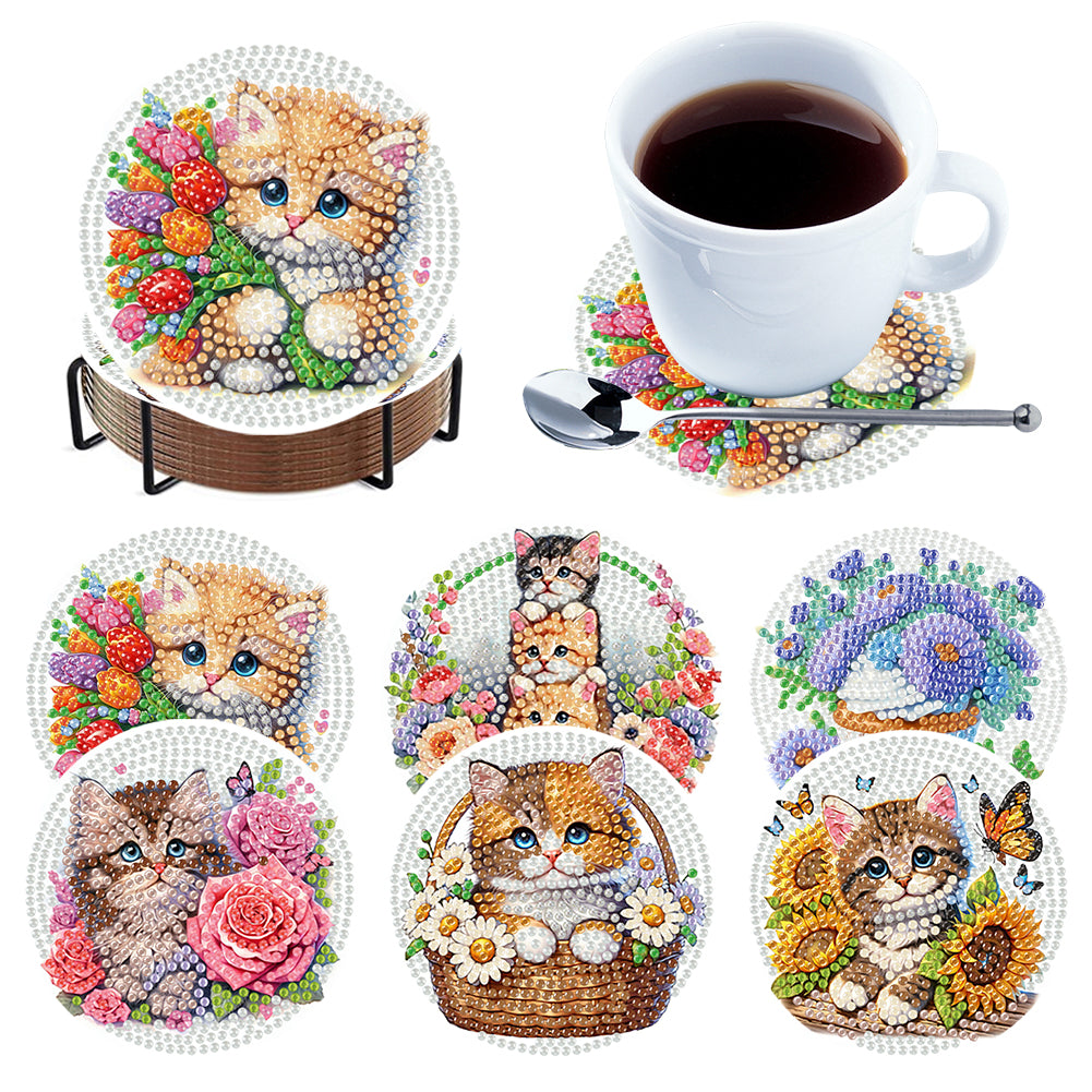 6Pcs Wooden Tree Of Life DIY Coaster Diamond Dot Kits Round Diamond Art Coasters