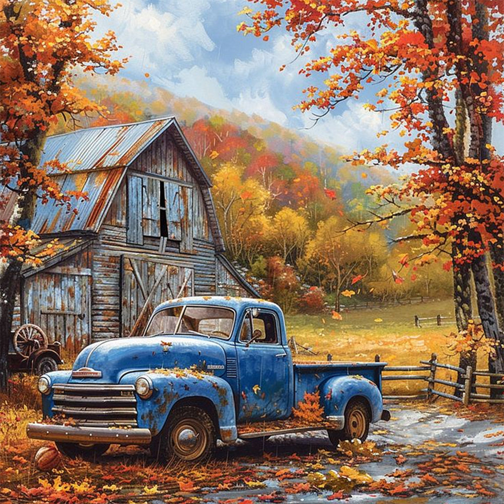 Diamond Painting - Full Round - Blue vintage car in the countryside (30*30CM)