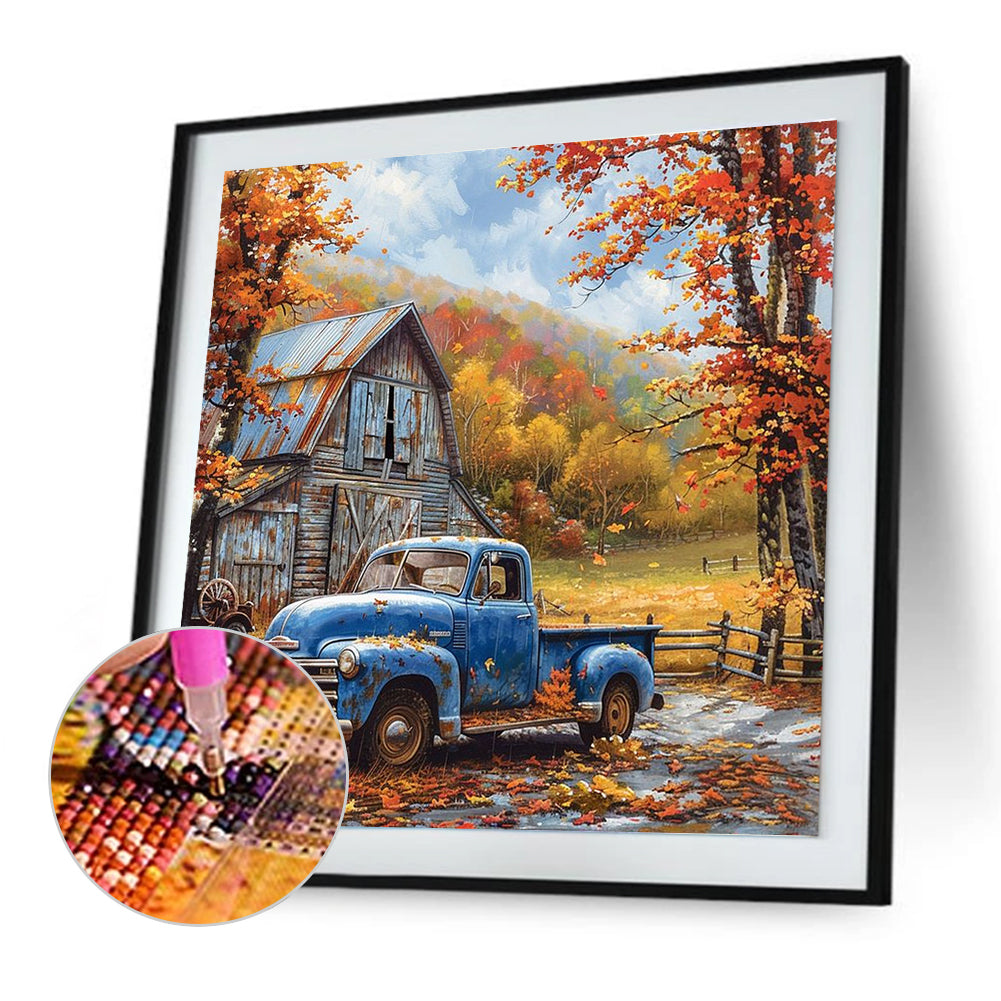 Diamond Painting - Full Round - Blue vintage car in the countryside (30*30CM)