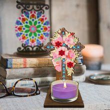 Load image into Gallery viewer, Flower Cross Diamond Painting Candle Holder Ornaments Aromatherapy Candle Holder