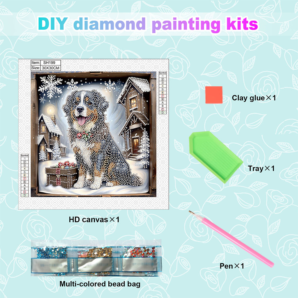 Diamond Painting - Partial Special Shaped - Puppy in winter snow (30*30CM)