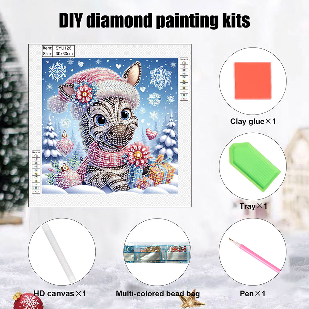 Diamond Painting - Partial Special Shaped - Zebra in winter snow (30*30CM)