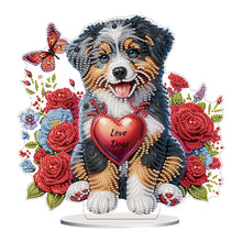 Load image into Gallery viewer, Acrylic Special Shape Dog And Red Rose Diamond Painting Tabletop Ornaments