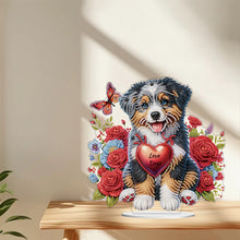 Load image into Gallery viewer, Acrylic Special Shape Dog And Red Rose Diamond Painting Tabletop Ornaments