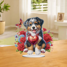 Load image into Gallery viewer, Acrylic Special Shape Dog And Red Rose Diamond Painting Tabletop Ornaments