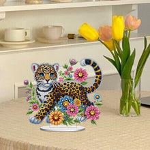 Load image into Gallery viewer, Acrylic Special Shape Leopard And Flowers Diamond Painting Desktop Ornaments