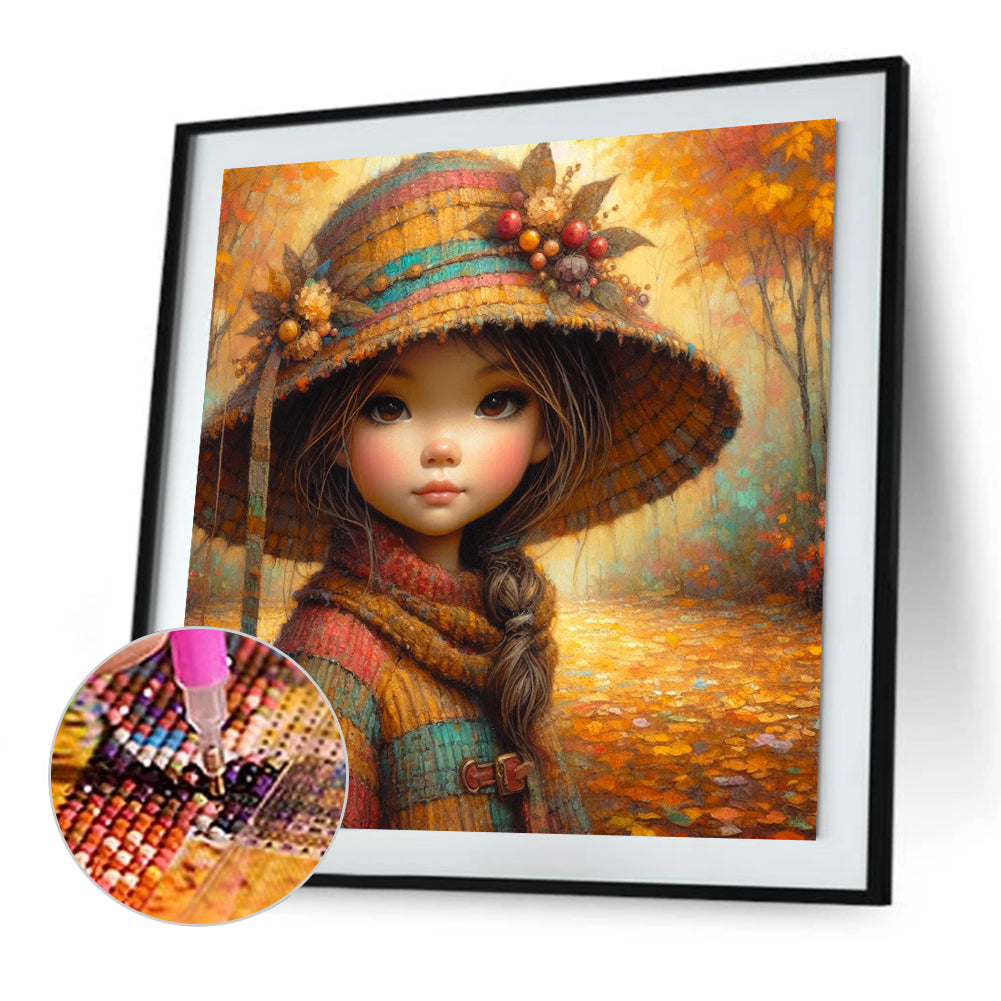 Diamond Painting - Full Square - Autumn leaves little girl (40*40CM)