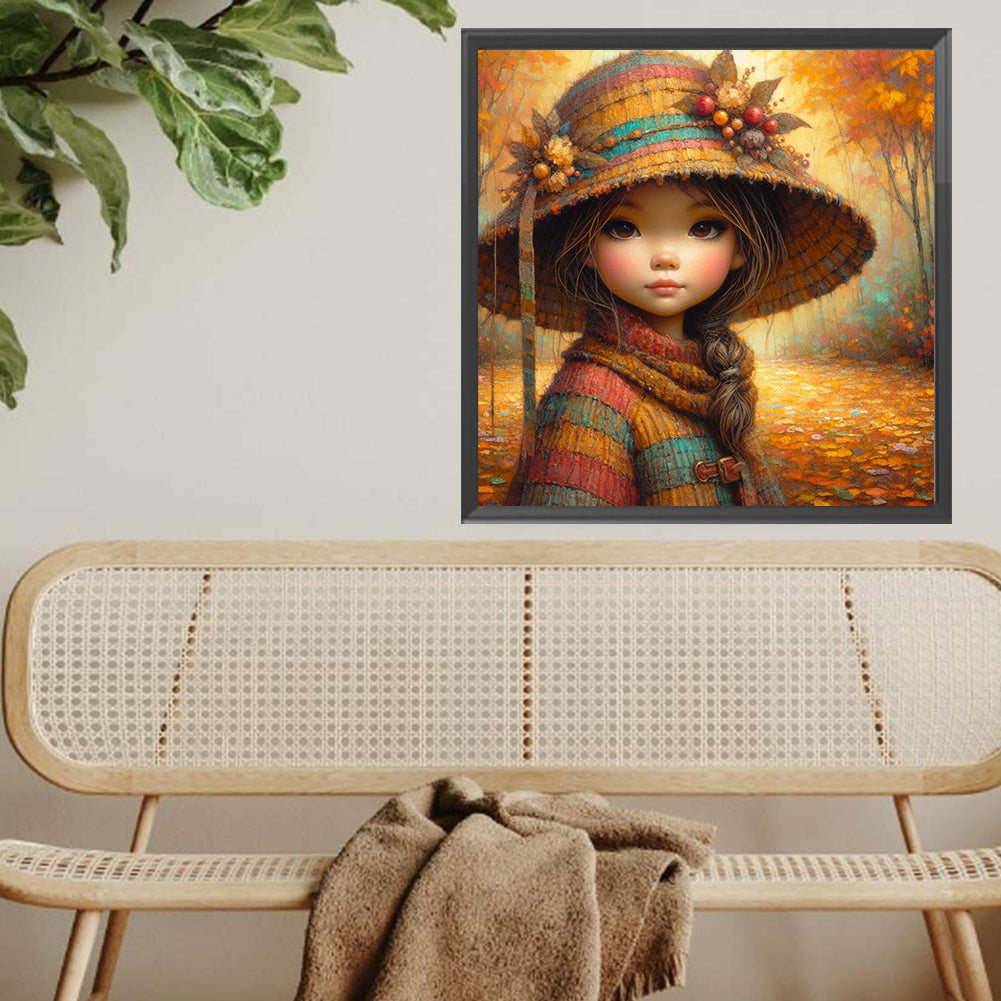 Diamond Painting - Full Square - Autumn leaves little girl (40*40CM)
