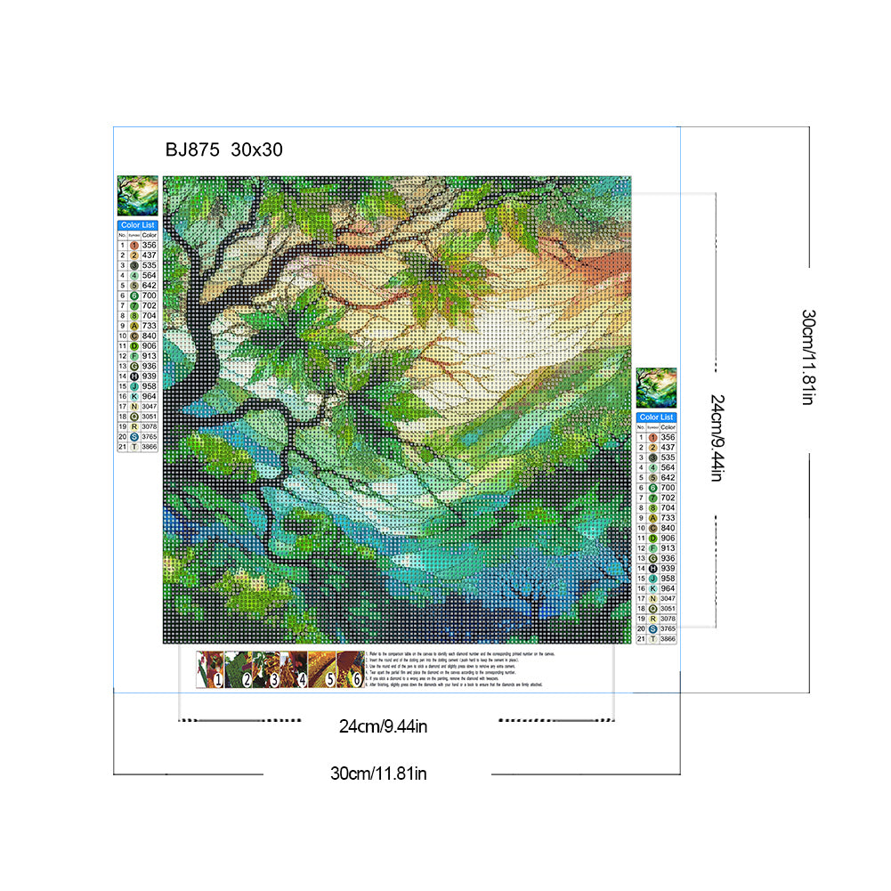 Diamond Painting - Full Round - Glass art green maple leaves (30*30CM)
