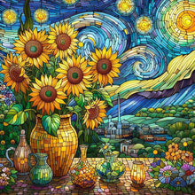 Load image into Gallery viewer, Diamond Painting - Full Round - Glass art sunflower starry night (30*30CM)