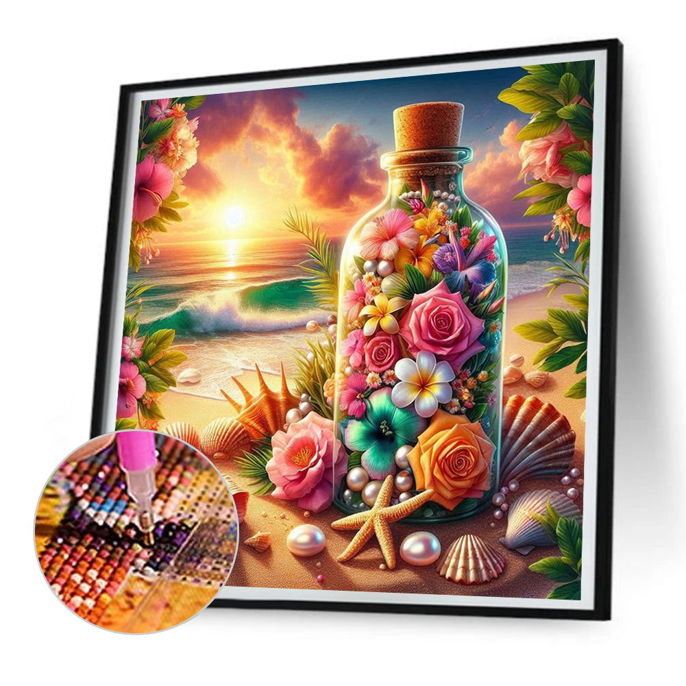 Diamond Painting - Full Round - Flower vase on the beach (30*30CM)