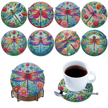 Load image into Gallery viewer, 8Pcs Wooden Dragonfly 5D Diamond Painting Coasters Kit for Adults Beginners