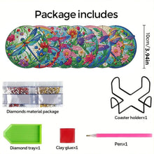 Load image into Gallery viewer, 8Pcs Wooden Dragonfly 5D Diamond Painting Coasters Kit for Adults Beginners