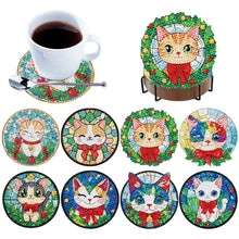 Load image into Gallery viewer, 8Pcs Wooden Cats 5D Diamond Painting Coasters Kit for Adults Beginners