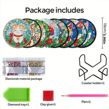 Load image into Gallery viewer, 8Pcs Wooden Cats 5D Diamond Painting Coasters Kit for Adults Beginners