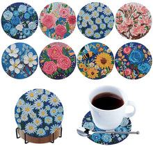 Load image into Gallery viewer, 8Pcs Wooden Flowers 5D Diamond Painting Coasters Kit for Adults Beginners