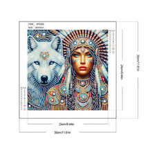 Load image into Gallery viewer, Diamond Painting - Partial Special Shaped - Indian Woman And White Wolf (30*30CM)