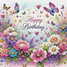 Load image into Gallery viewer, Diamond Painting - Partial Special Shaped - Happy birthday flowers and butterflies (30*30CM)