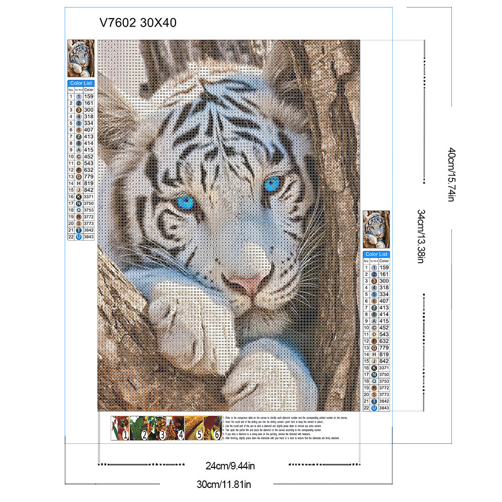 Diamond Painting - Full Round - White Tiger (30*40CM)