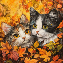 Load image into Gallery viewer, Diamond Painting - Full Round - Maple Leaf Pile Double Cat (40*40CM)