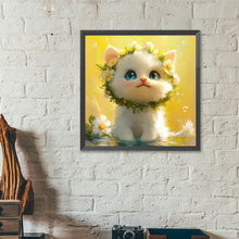 Load image into Gallery viewer, Diamond Painting - Full Round - White Cat With Wreath (40*40CM)