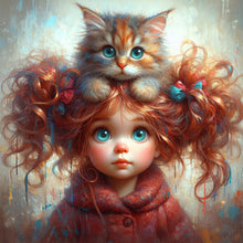 Load image into Gallery viewer, Diamond Painting - Full Round - Curly-Haired Kitten Girl (30*30CM)