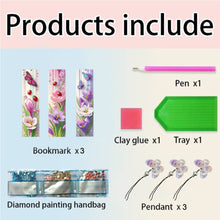 Load image into Gallery viewer, 3Pcs Special Shape Flower Diamond Art Bookmark with Pendant for Adults Beginners