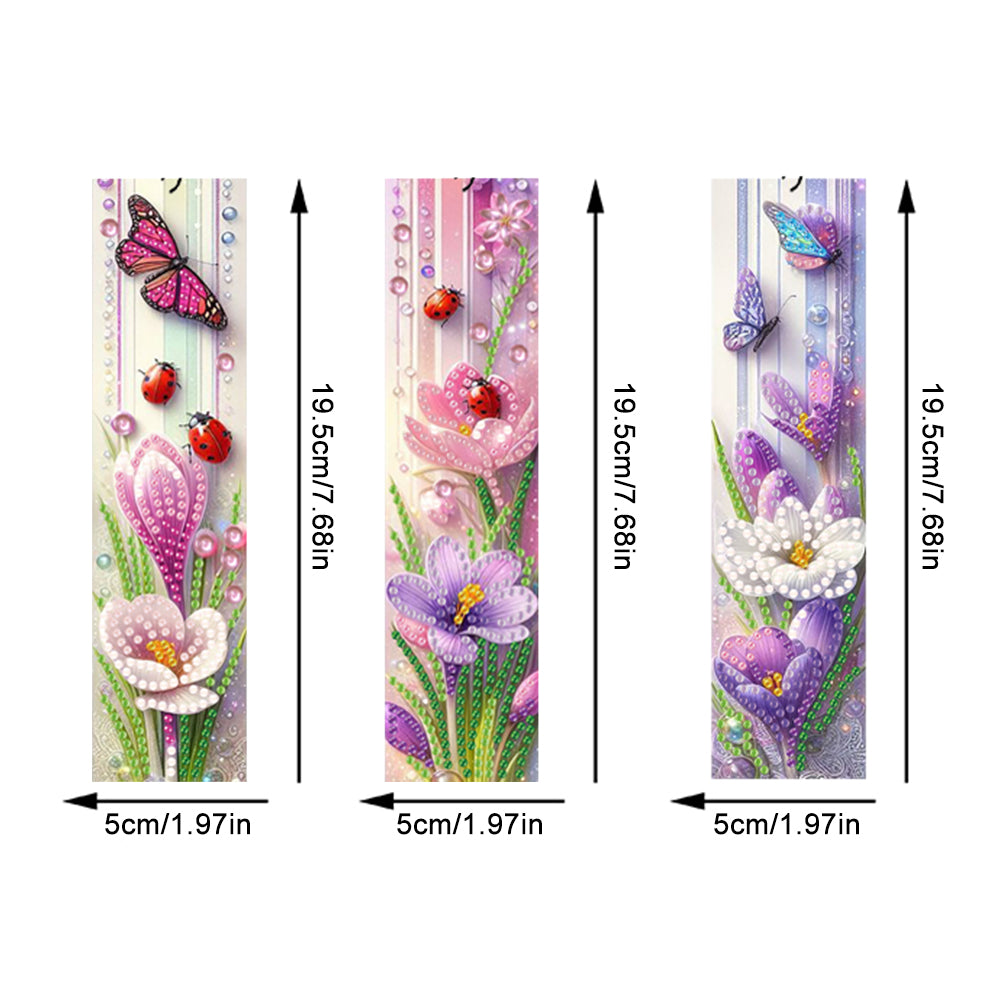 3Pcs Special Shape Flower Diamond Art Bookmark with Pendant for Adults Beginners