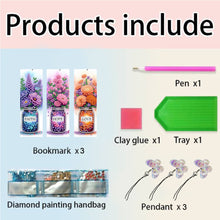 Load image into Gallery viewer, 3Pcs Special Shape Flower Diamond Art Bookmark with Pendant for Adults Beginners