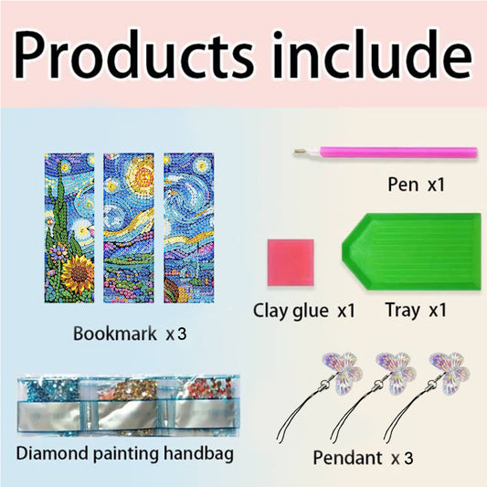 3Pcs Special Shape Flower Diamond Art Bookmark with Pendant for Adults Beginners