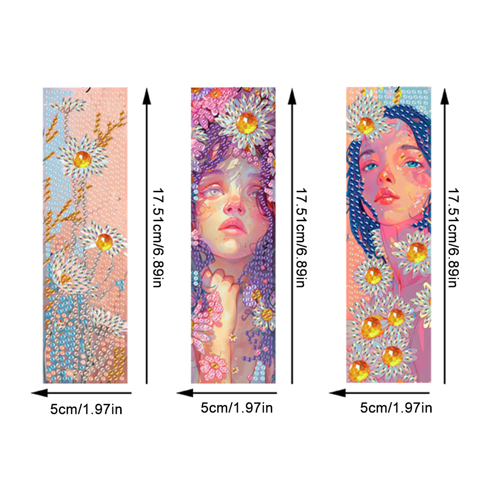 3Pcs Special Shape Flower Diamond Art Bookmark with Pendant for Adults Beginners