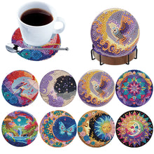 Load image into Gallery viewer, 8Pcs Wooden Moon Scenery DIY Coaster Diamond Dot Kits Round Diamond Art Coasters