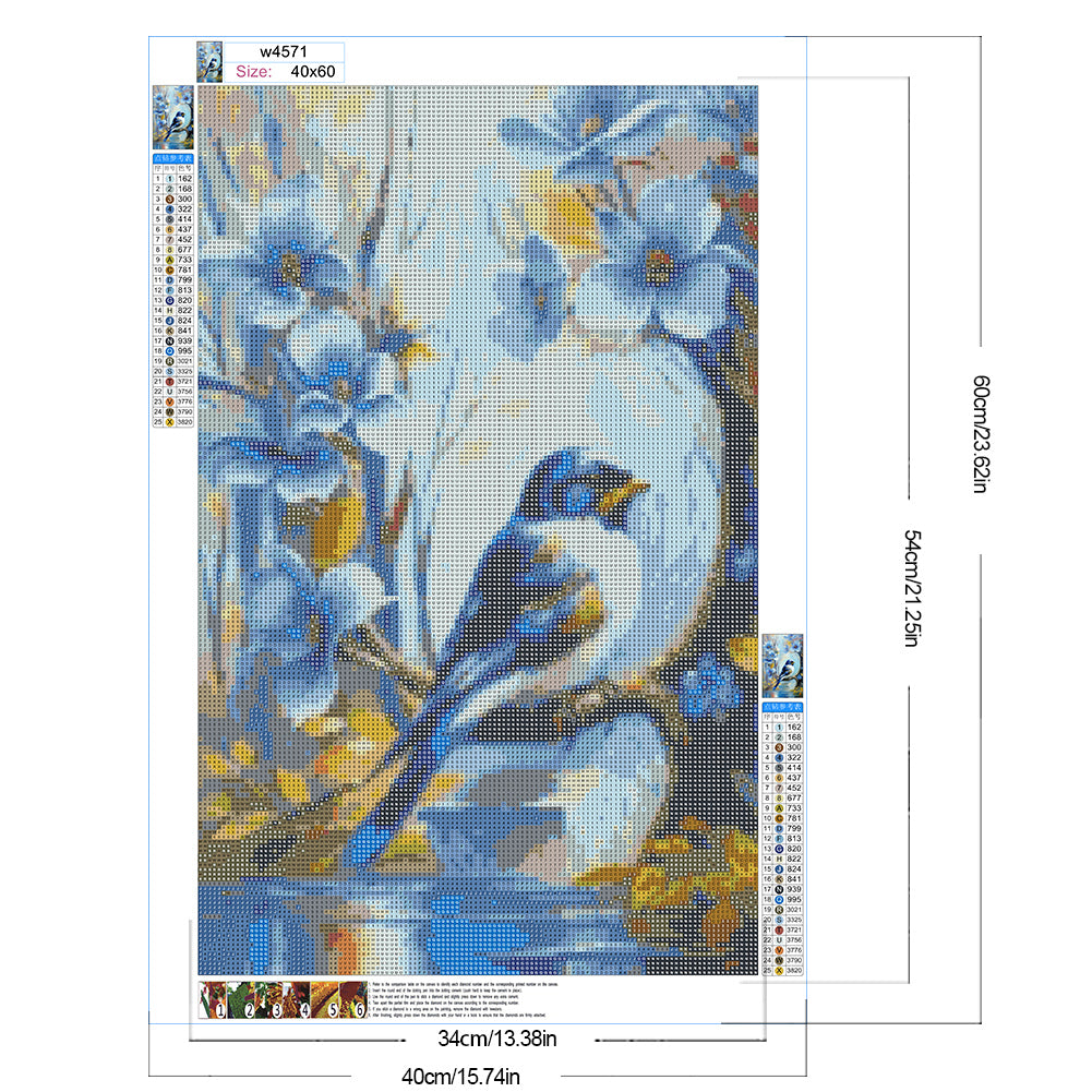 Diamond Painting - Full Round - Blue Flower Bird (40*60CM)