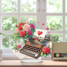 Load image into Gallery viewer, Acrylic Special Shape Typewriter And Roses Diamond Painting Desktop Ornaments