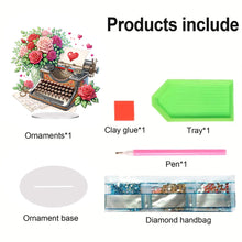 Load image into Gallery viewer, Acrylic Special Shape Typewriter And Roses Diamond Painting Desktop Ornaments