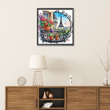 Load image into Gallery viewer, Diamond Painting - Partial Special Shaped - Garden Balcony with a Distance View of the Eiffel Tower (30*30CM)
