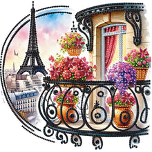 Load image into Gallery viewer, Diamond Painting - Partial Special Shaped - Garden Balcony with a Distance View of the Eiffel Tower (30*30CM)