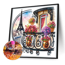 Load image into Gallery viewer, Diamond Painting - Partial Special Shaped - Garden Balcony with a Distance View of the Eiffel Tower (30*30CM)