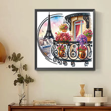 Load image into Gallery viewer, Diamond Painting - Partial Special Shaped - Garden Balcony with a Distance View of the Eiffel Tower (30*30CM)