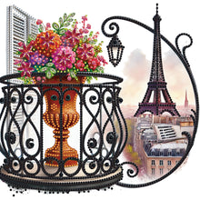 Load image into Gallery viewer, Diamond Painting - Partial Special Shaped - Garden Balcony with a Distance View of the Eiffel Tower (30*30CM)