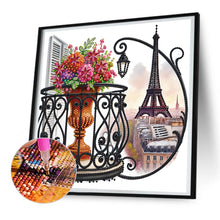Load image into Gallery viewer, Diamond Painting - Partial Special Shaped - Garden Balcony with a Distance View of the Eiffel Tower (30*30CM)