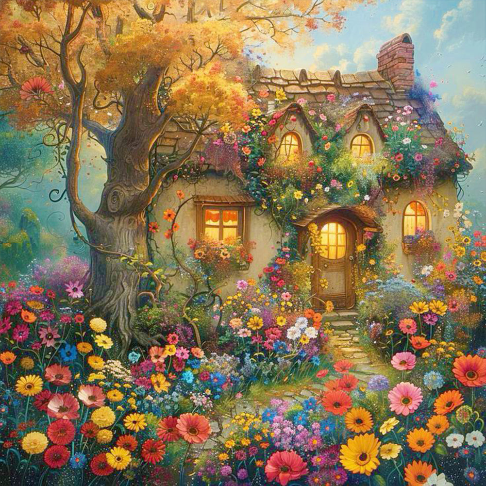 Diamond Painting - Full Round - Quaint Cottage in Flowers (30*30CM)