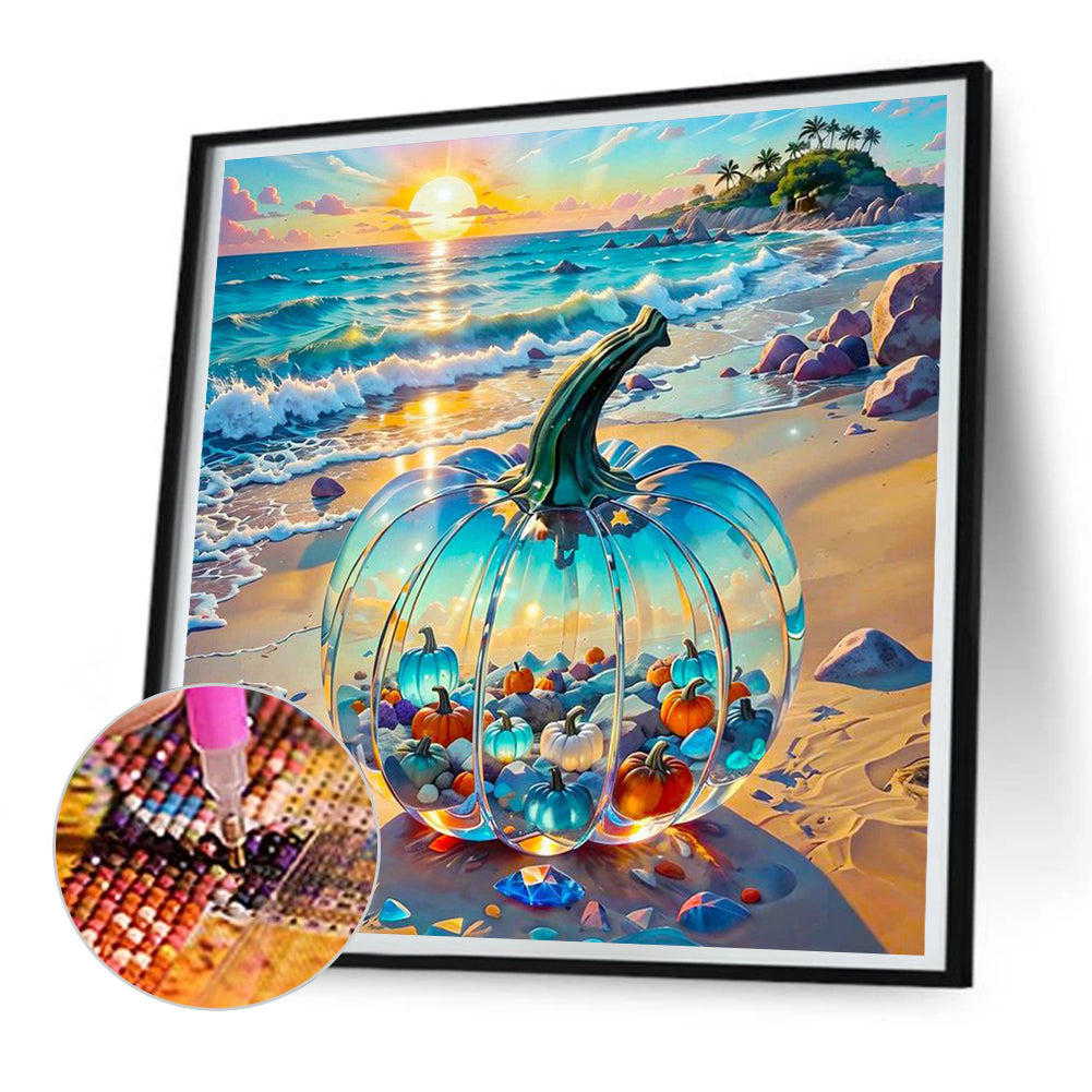 Diamond Painting - Full Round - Glass Pumpkin on the Beach (30*30CM)