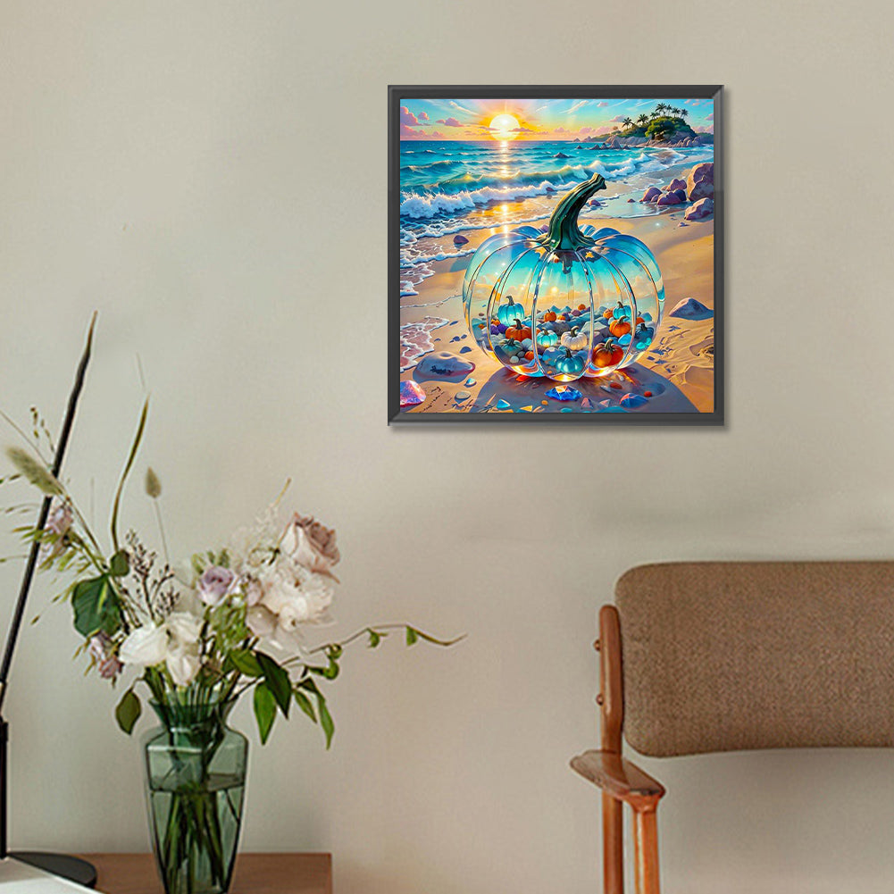 Diamond Painting - Full Round - Glass Pumpkin on the Beach (30*30CM)
