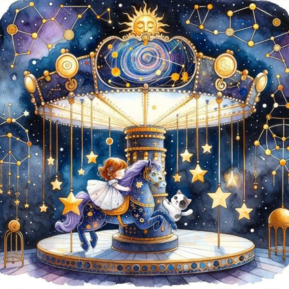 AB Diamond Painting - Full Round - Starry sky playground child (30*30CM)