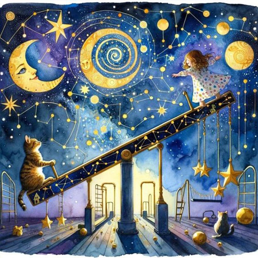 AB Diamond Painting - Full Round - Starry sky playground child (30*30CM)