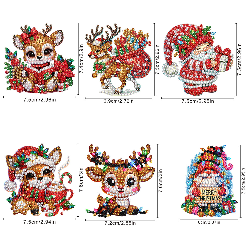 6Pcs Acrylic Christmas Diamond Painting Fridge Magnet Cute Fridge Stickers
