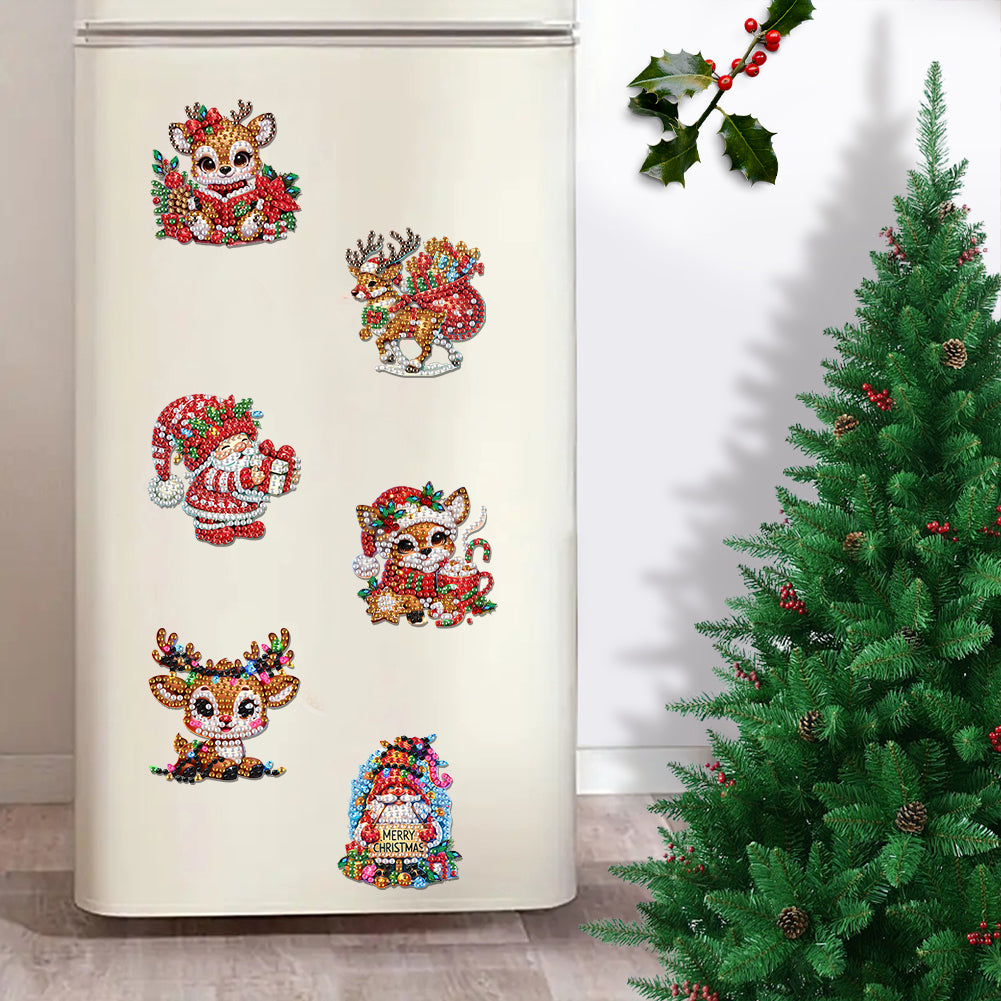6Pcs Acrylic Christmas Diamond Painting Fridge Magnet Cute Fridge Stickers