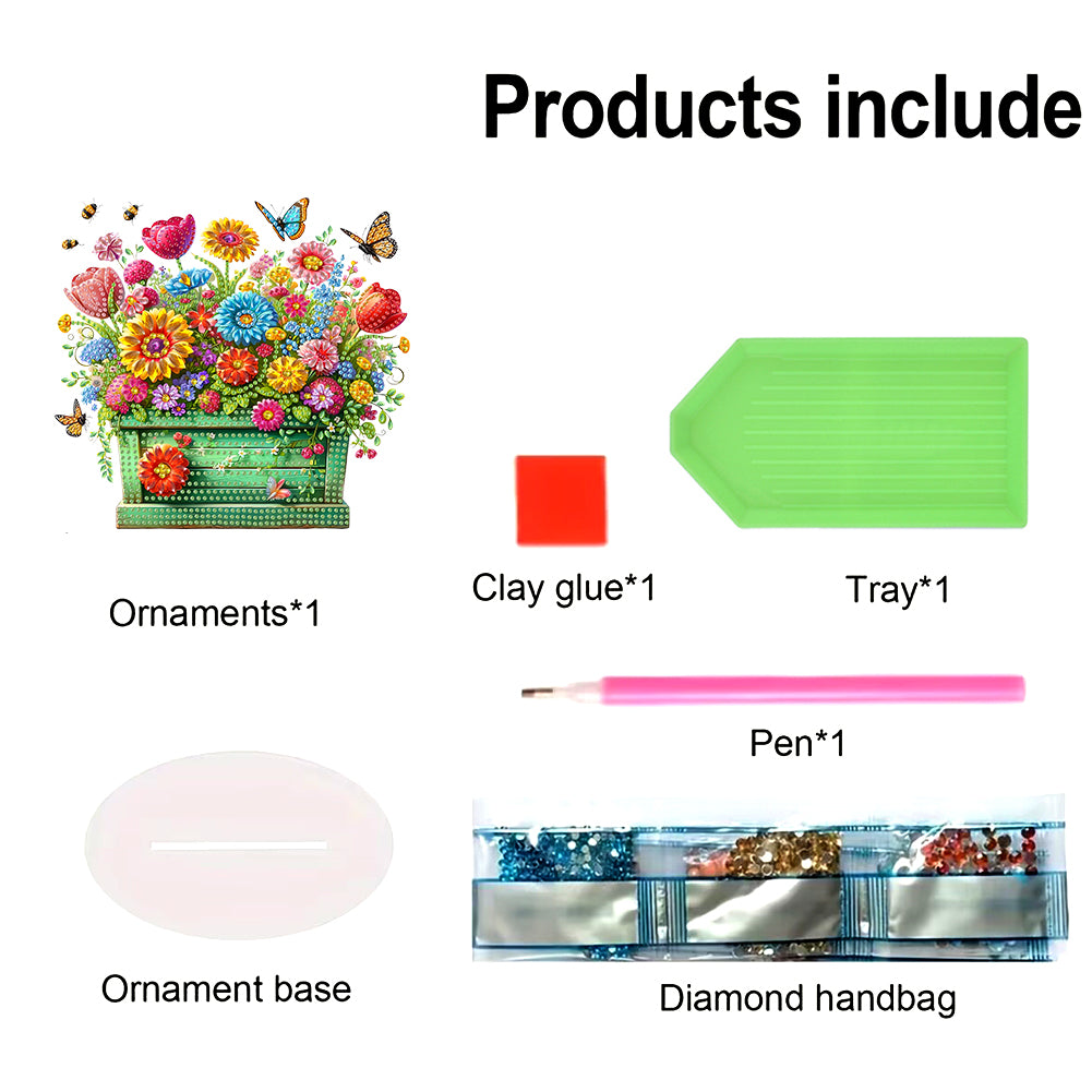 Acrylic Special Shape Flower Pot Diamond Painting Desktop Ornaments for Office
