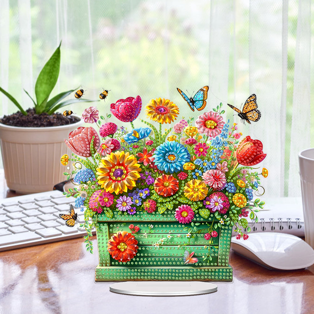 Acrylic Special Shape Flower Pot Diamond Painting Desktop Ornaments for Office